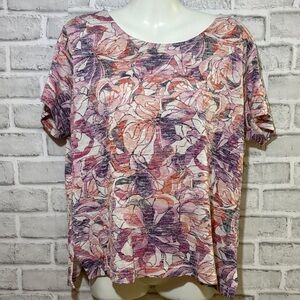 Croft & Barrow Multicolor Floral Short Sleeve Tee, with sparkle petite large